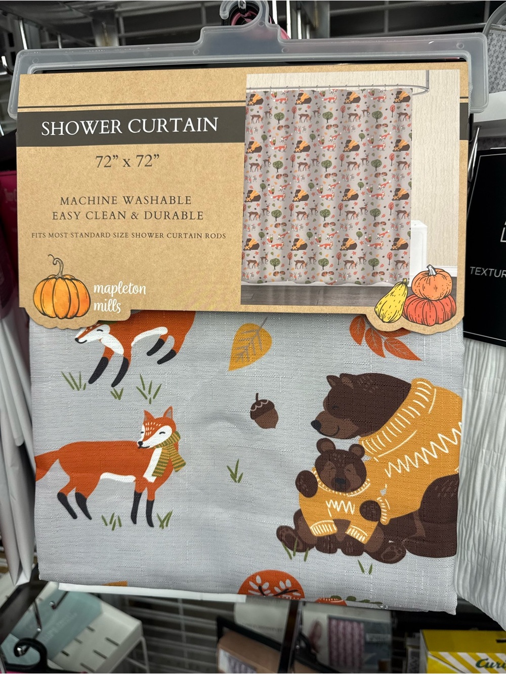 Mapleton Mills Woodland Friends Shower Curtain — Gray & Orange